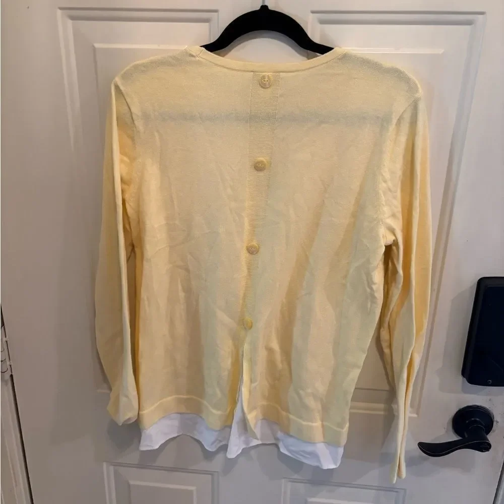 J. Jill Yellow Crew Neck Sweater Lightweight Knit Button Back Detail